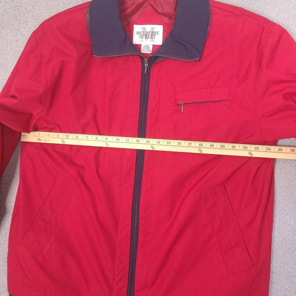 Vintage Mulberry Street Coat Womens Large Red Lined Bomber Jacket Zip 3/4 Sleeve